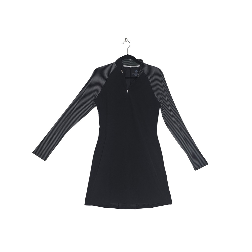 Adidas W's Long Sleeve Quarter Zip Golf Dress Black Grey Striped XS GameDay Fun